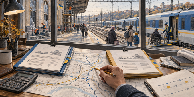 Аналіз двох залізничних законопроєктів на тлі української станції, пасажирів і ремонтних робіт.